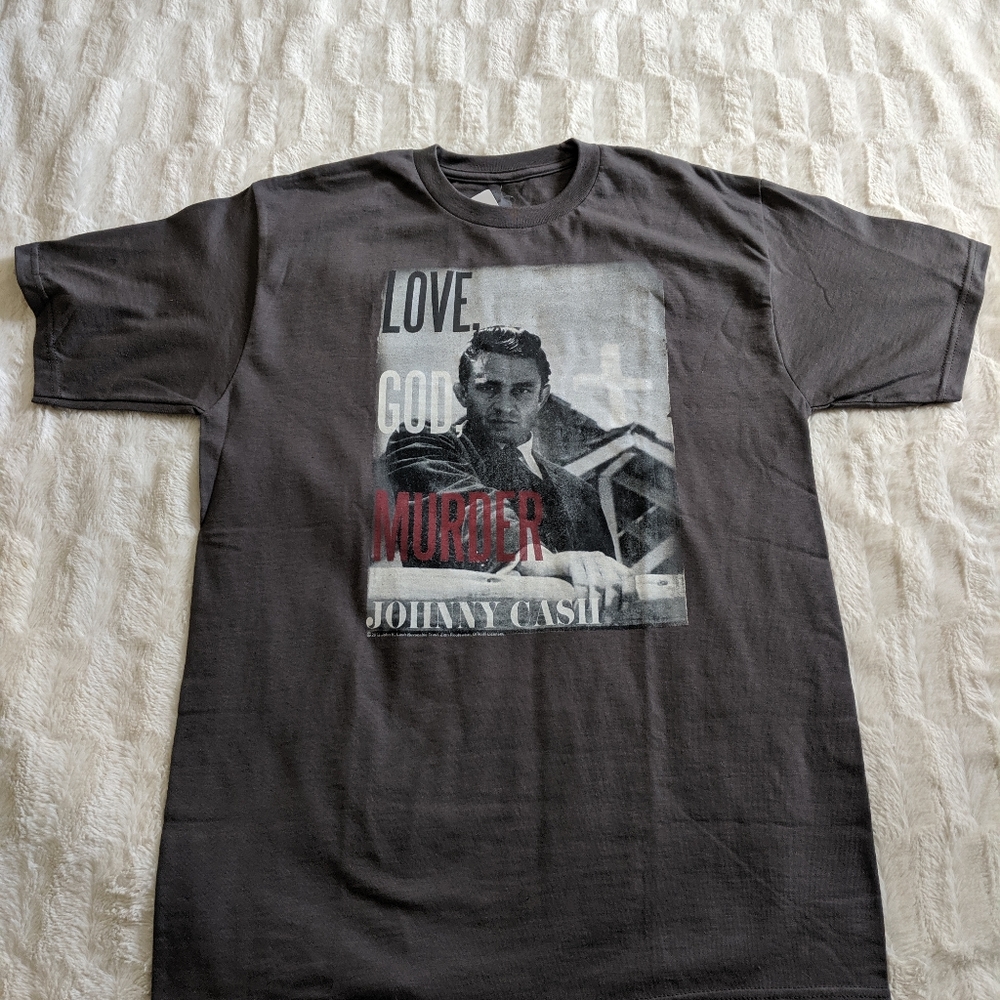 Johnny Cash Love, God, and murder album cover tee